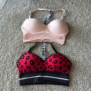 PINK by Victoria's Secret Light Pink & Red Leopard Bralette Duo